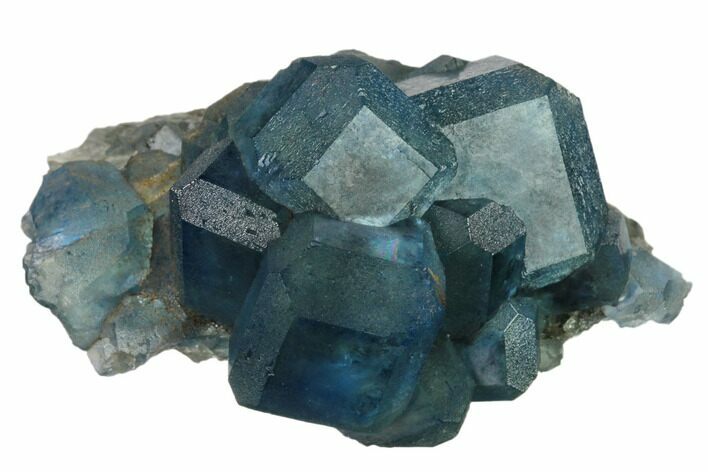 Blue-Green Cuboctahedral Fluorite on Sparkling Quartz - China #161786